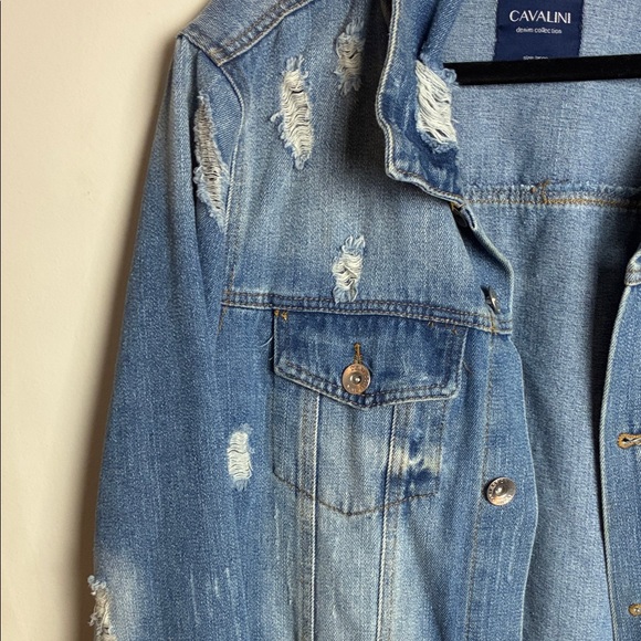 Cavalini Distressed Light Blue Denim Jacket - Picture 4 of 7